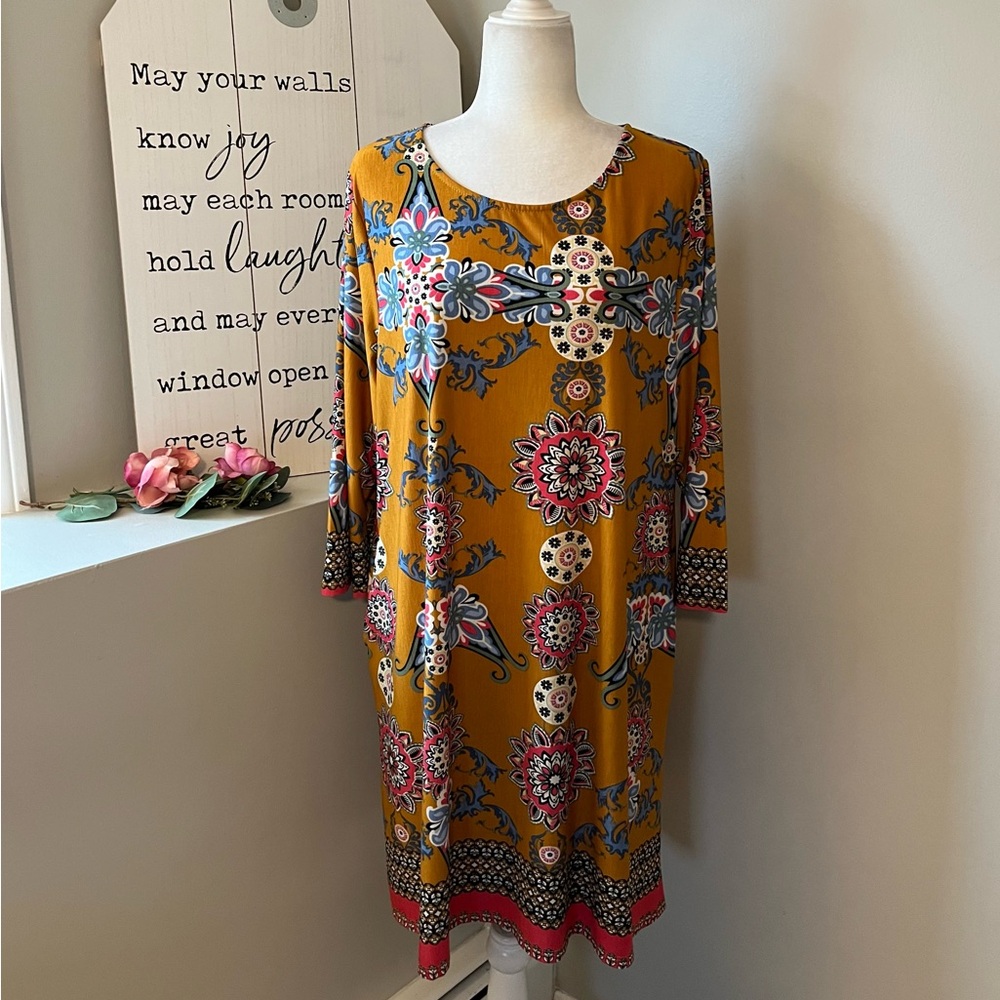 Paisley Grace Floral Long Sleeve Stretch Knit Tunic Dress